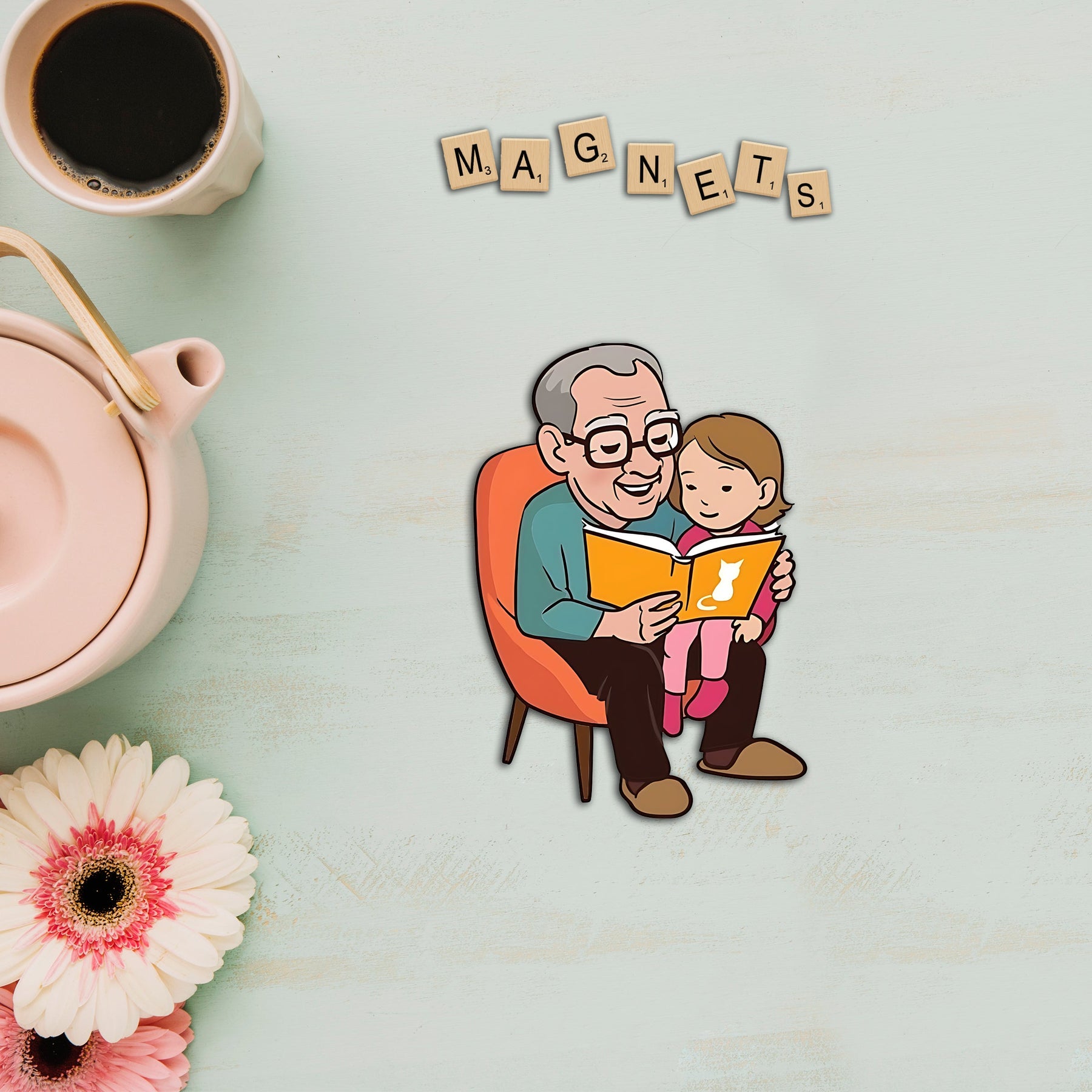 Wooden Fridge Magnet - Girl with Grandparent