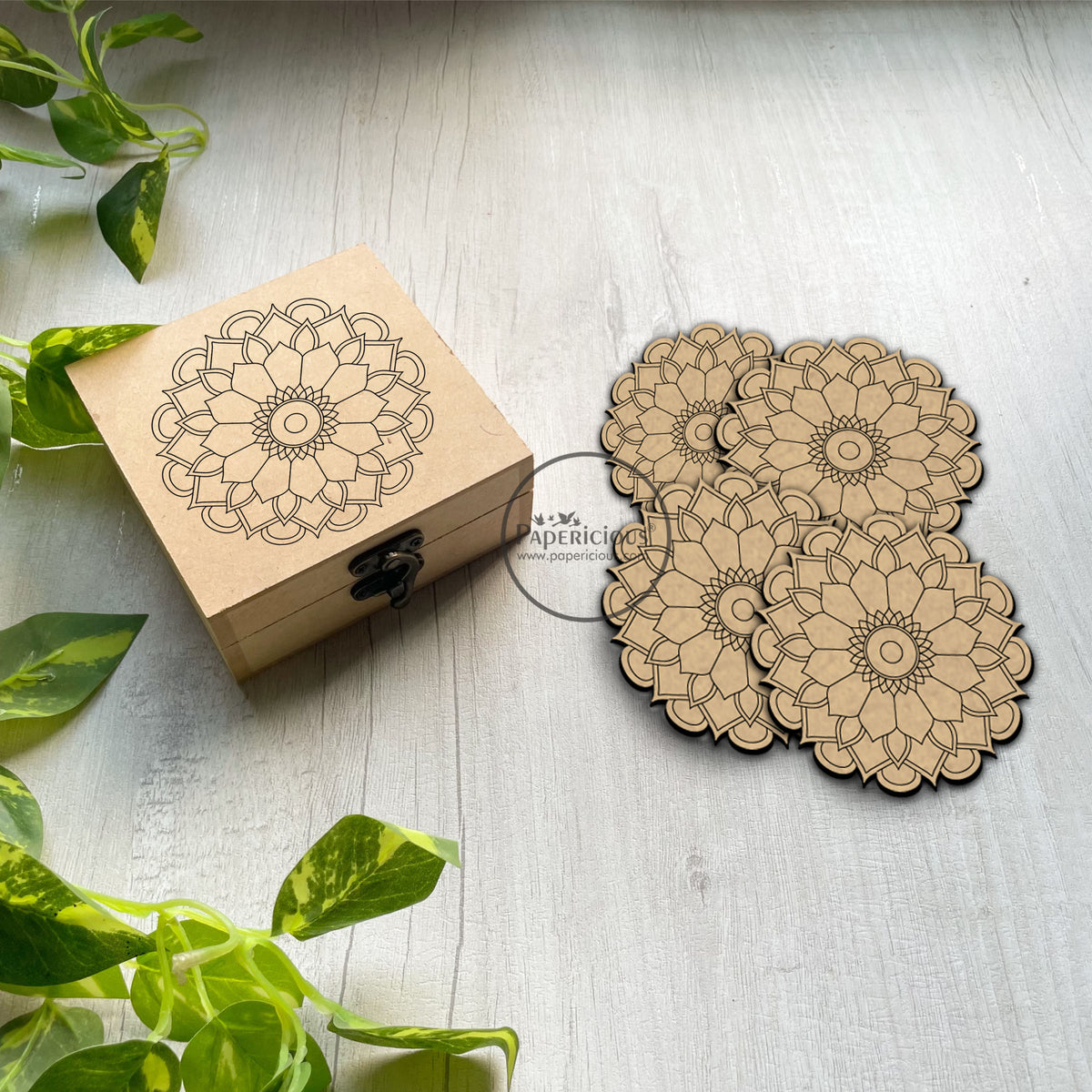 Premarked MDF Coasters with Box - Flower Centric