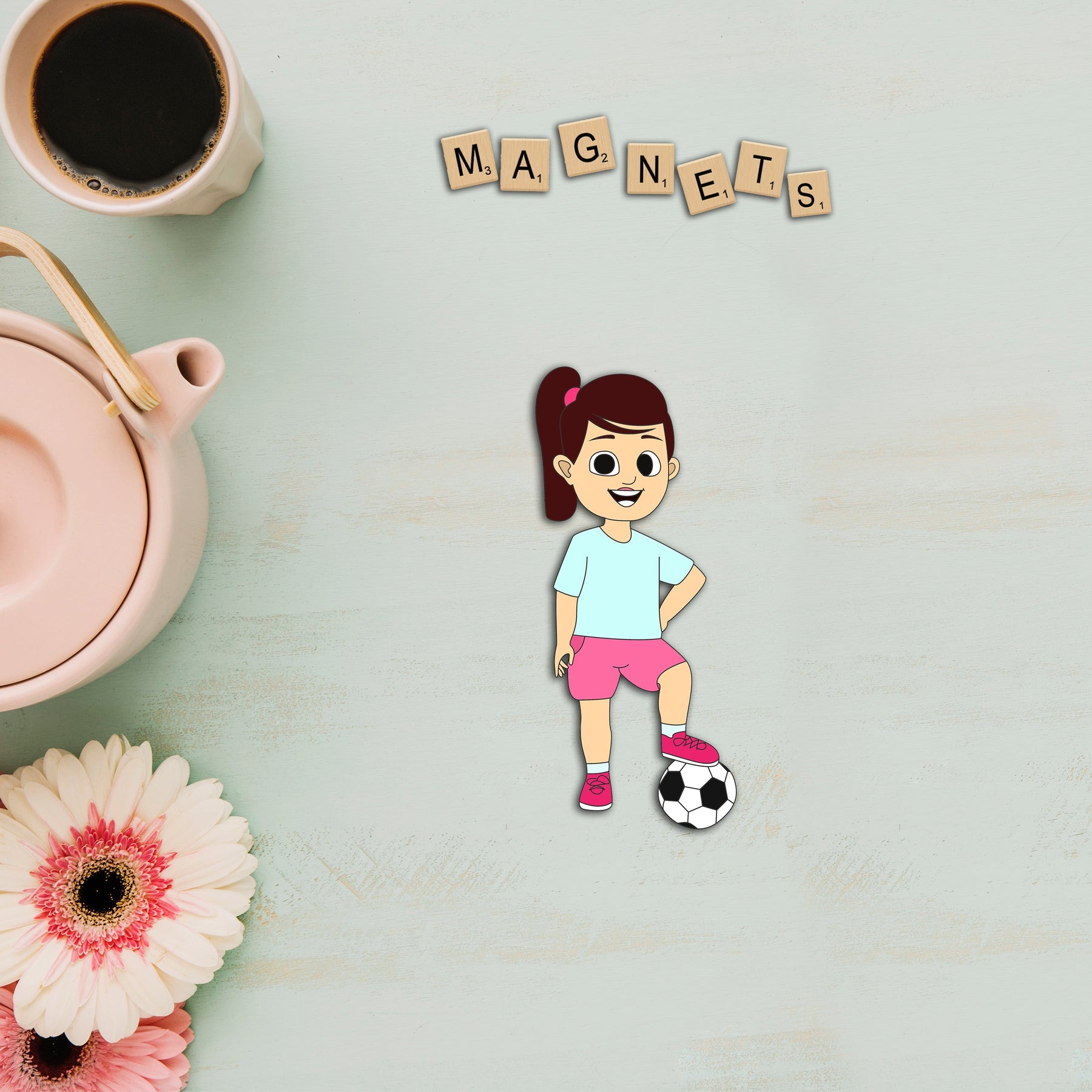Wooden Fridge Magnet - Football Girl