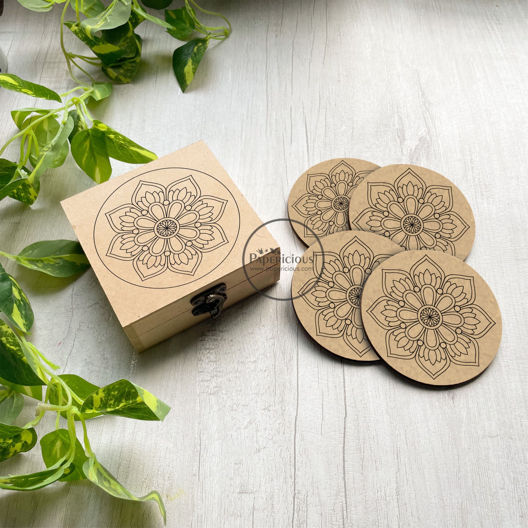 Premarked MDF Coasters with Box - Floral Mandala