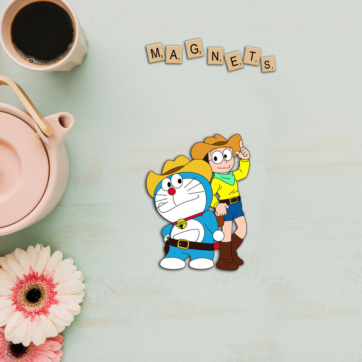 Wooden Fridge Magnet - Nobita & Doraemon Style