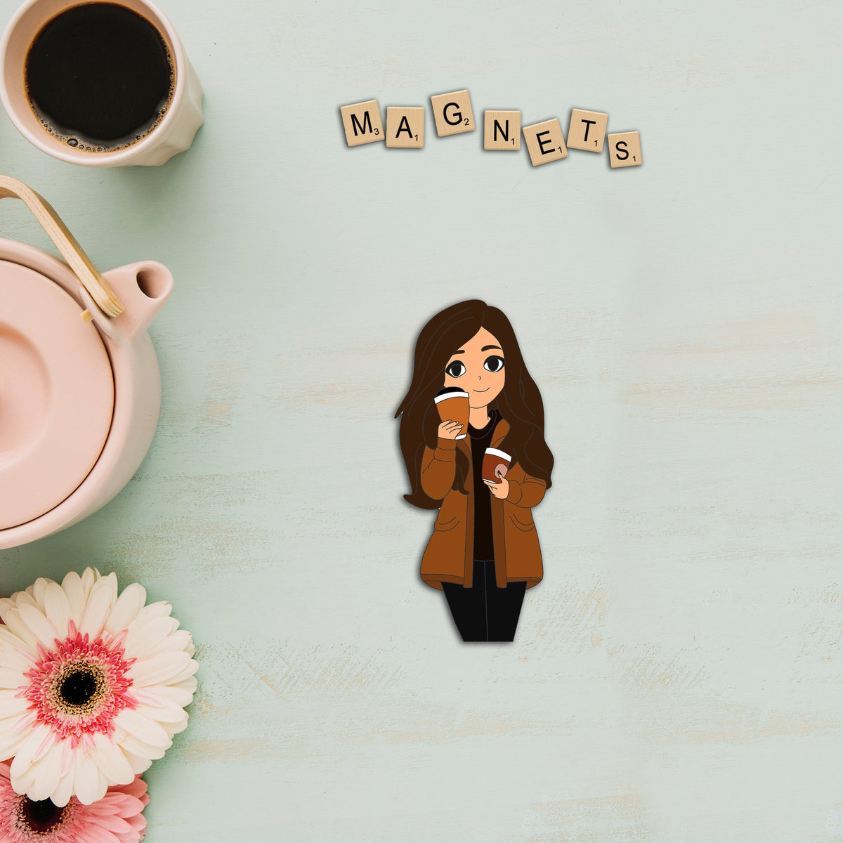 Wooden Fridge Magnet - Stylish Girl