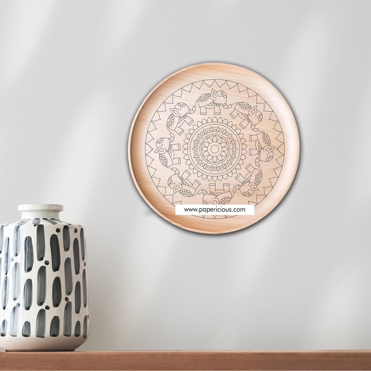 Wooden Wall Plate - Elephant Chakra