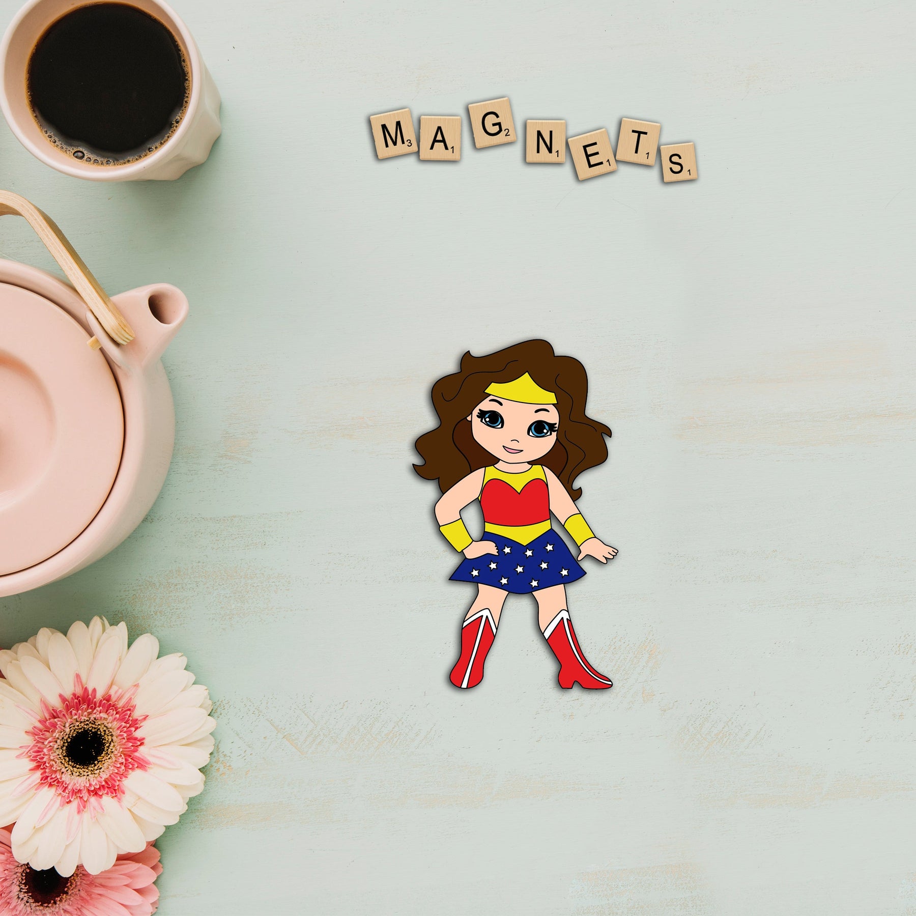 Wooden Fridge Magnet - Superhero Girl
