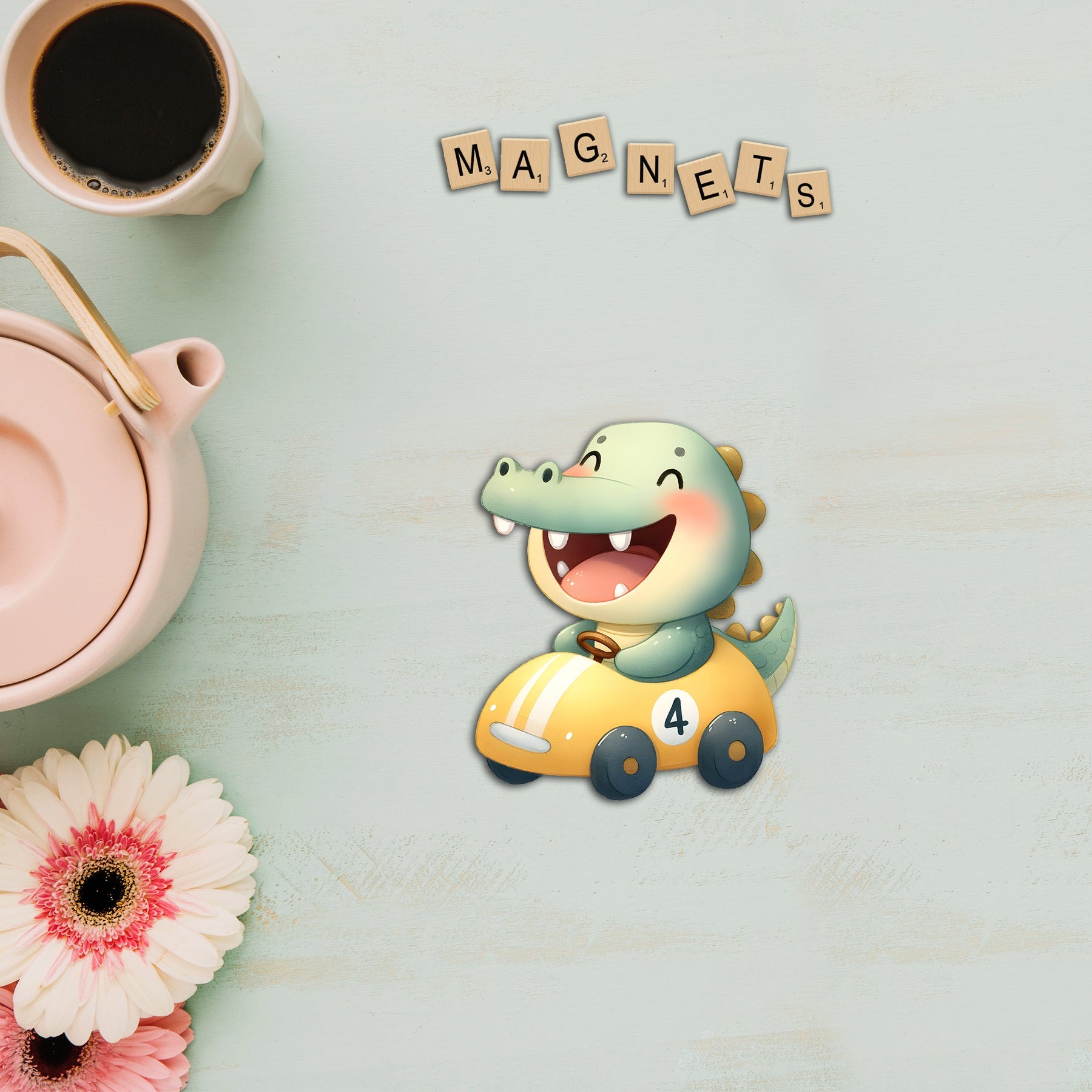 Wooden Fridge Magnet - Car with Crocodile