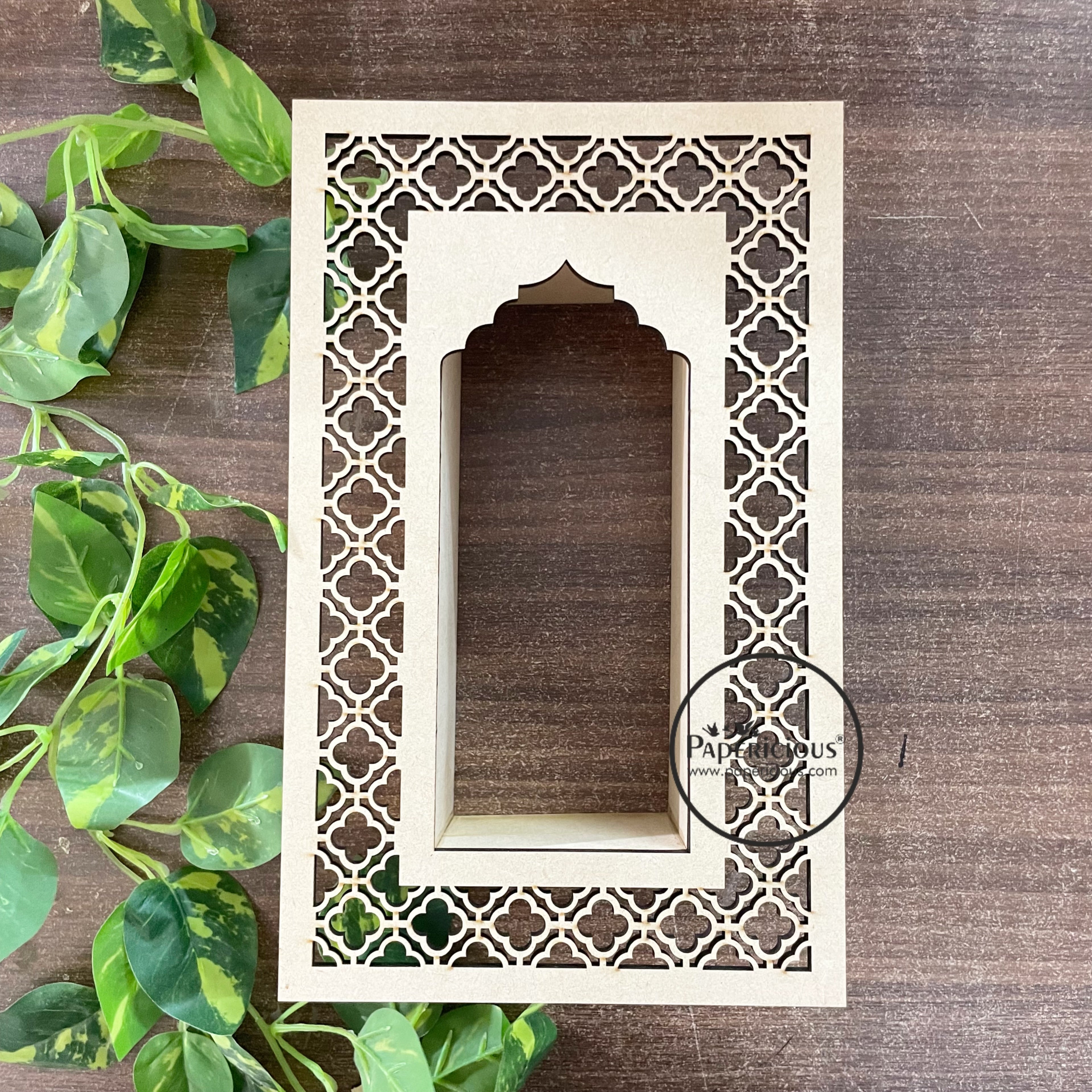 Octagonal Jali Frame MDF Jali Jharokha Elongated Frame - Modern Morocon