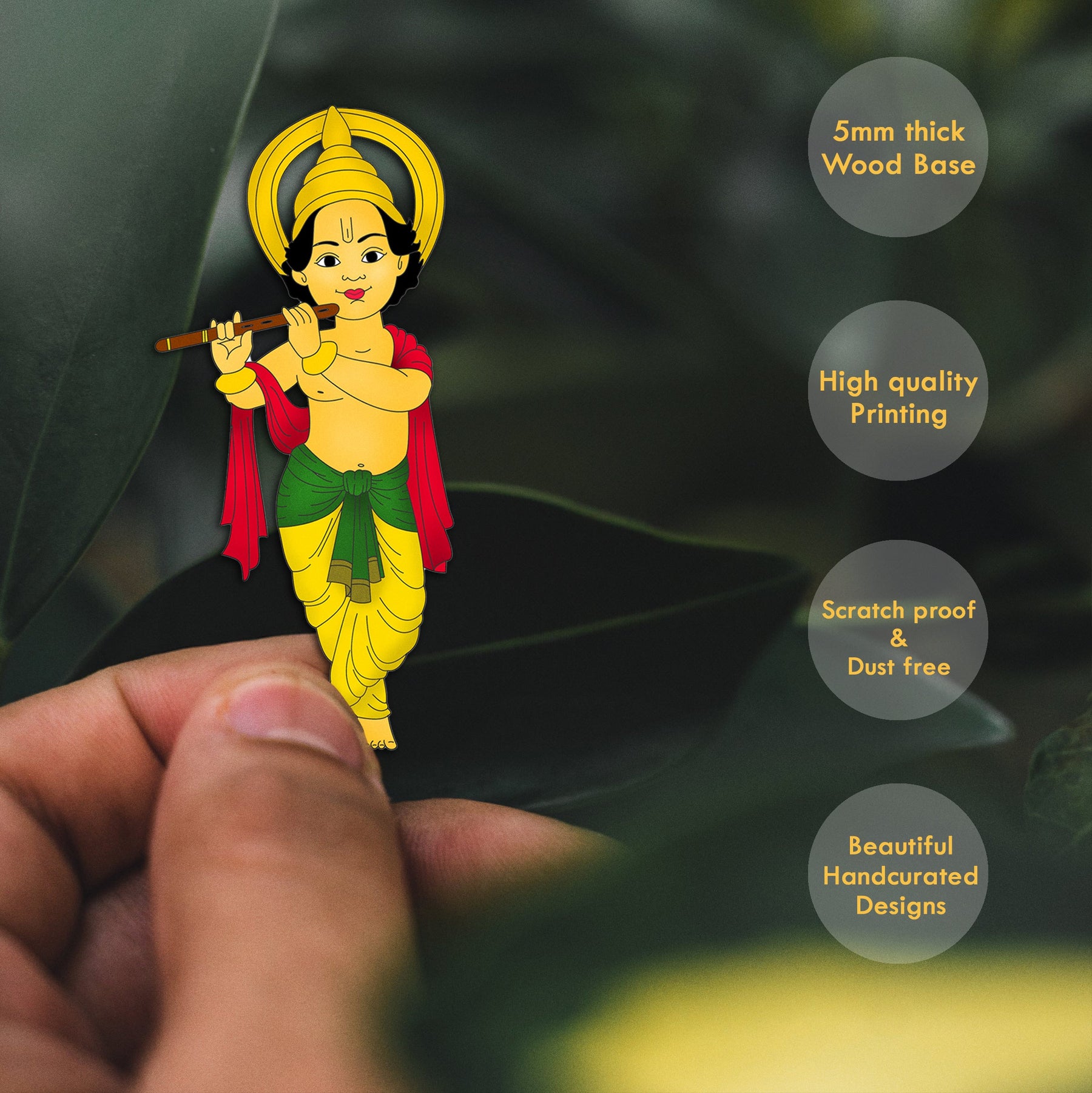 Wooden Fridge Magnet - Krishna