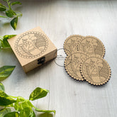 Premarked MDF Coasters with Box - Peacock with Fish