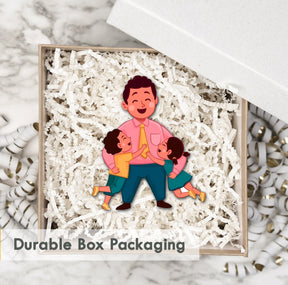 Wooden Fridge Magnet - Children with Father