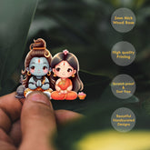 Wooden Fridge Magnet - Cute Shiv Parvati