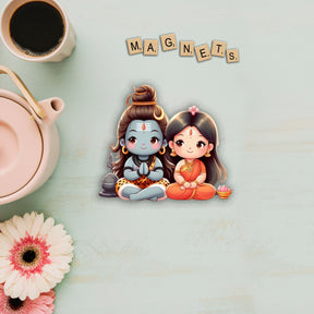 Wooden Fridge Magnet - Cute Shiv Parvati