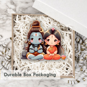 Wooden Fridge Magnet - Cute Shiv Parvati