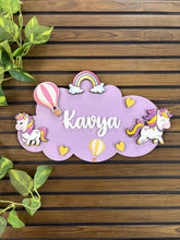 Kids Name Plate 2 Layer - 3D cloud with unicorn