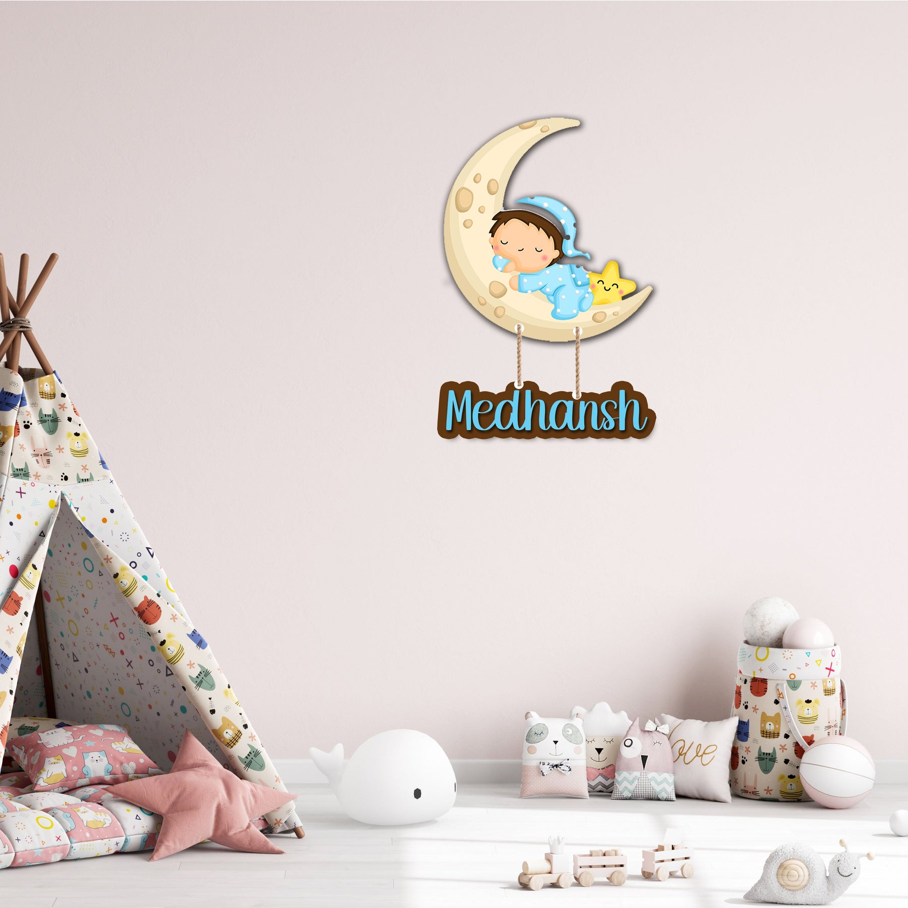 Kids Name Plate 2 Layer - Baby on the Moon