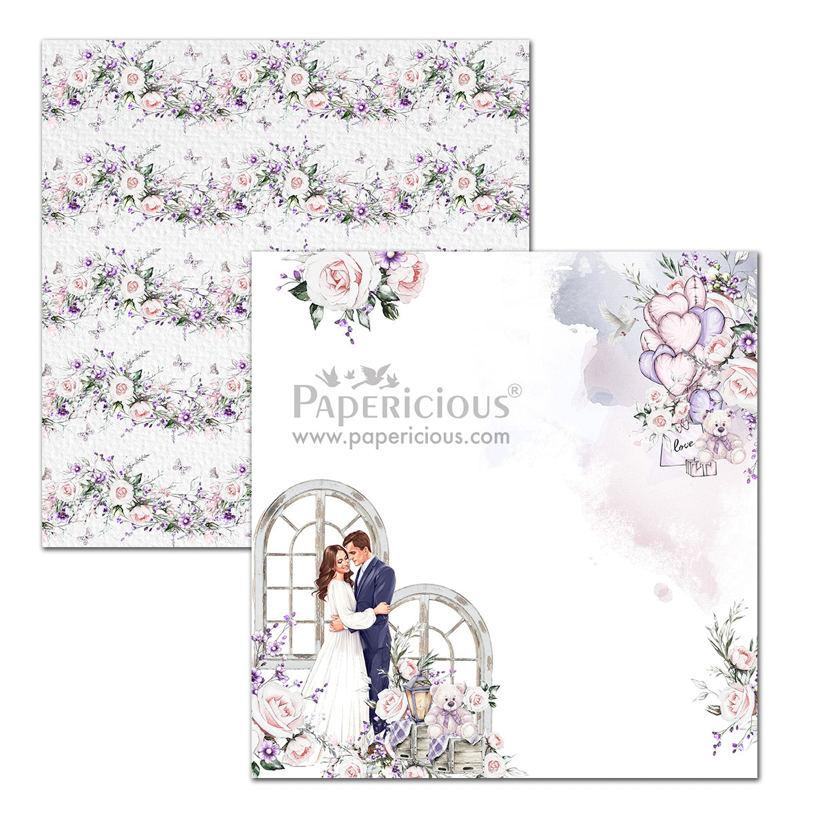 PAPERICIOUS - L'Amour -  Designer Pattern Printed Scrapbook Papers 12x12 inch  / 20 sheets