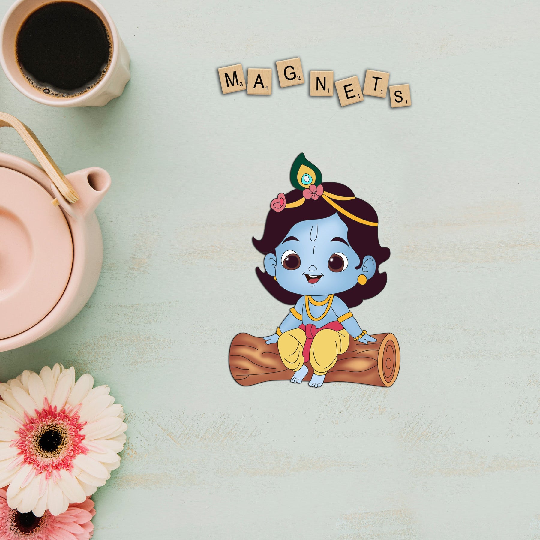 Wooden Fridge Magnet - Krishna on tree