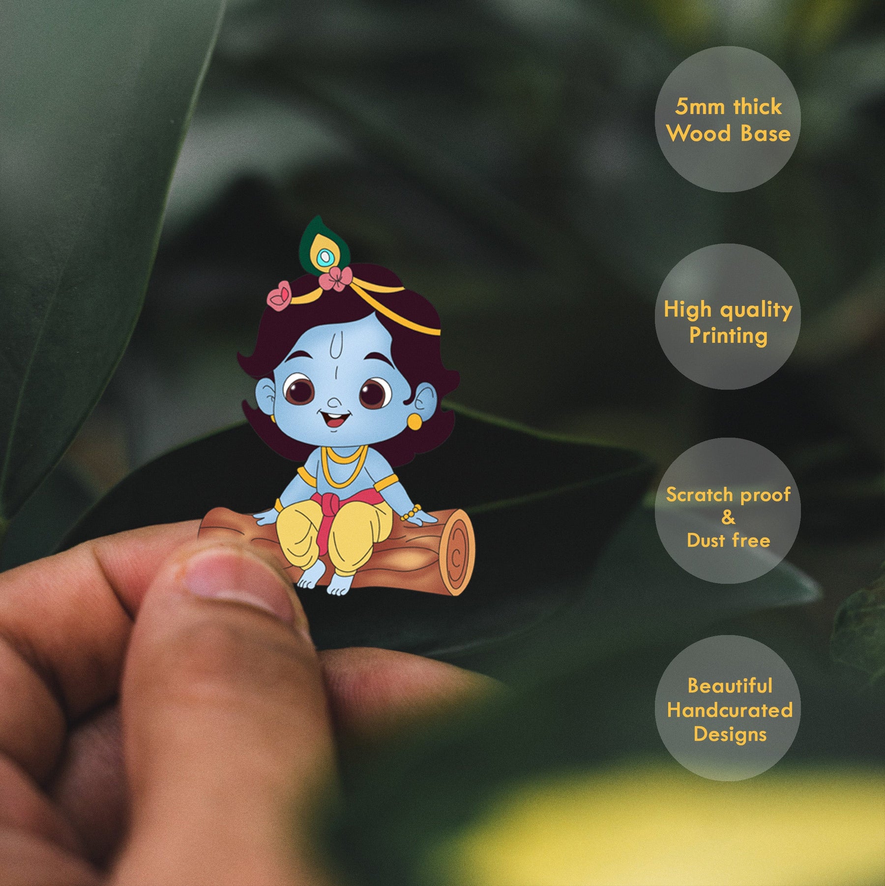 Wooden Fridge Magnet - Krishna on tree