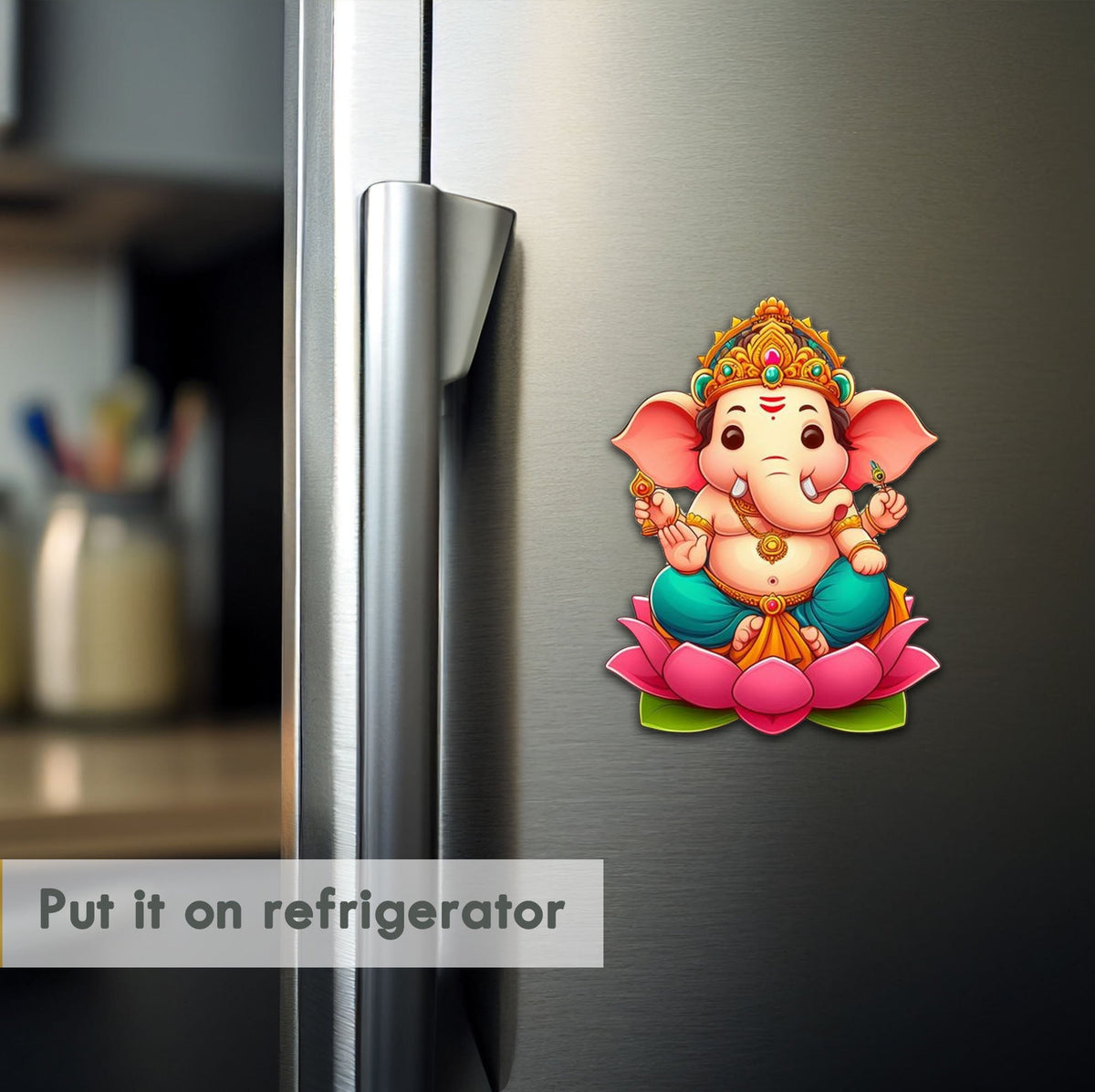 Wooden Fridge Magnet - Cute Ganesha