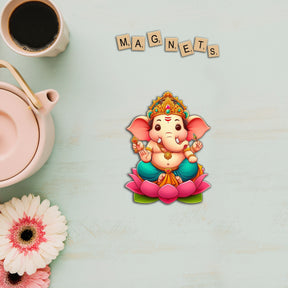 Wooden Fridge Magnet - Cute Ganesha