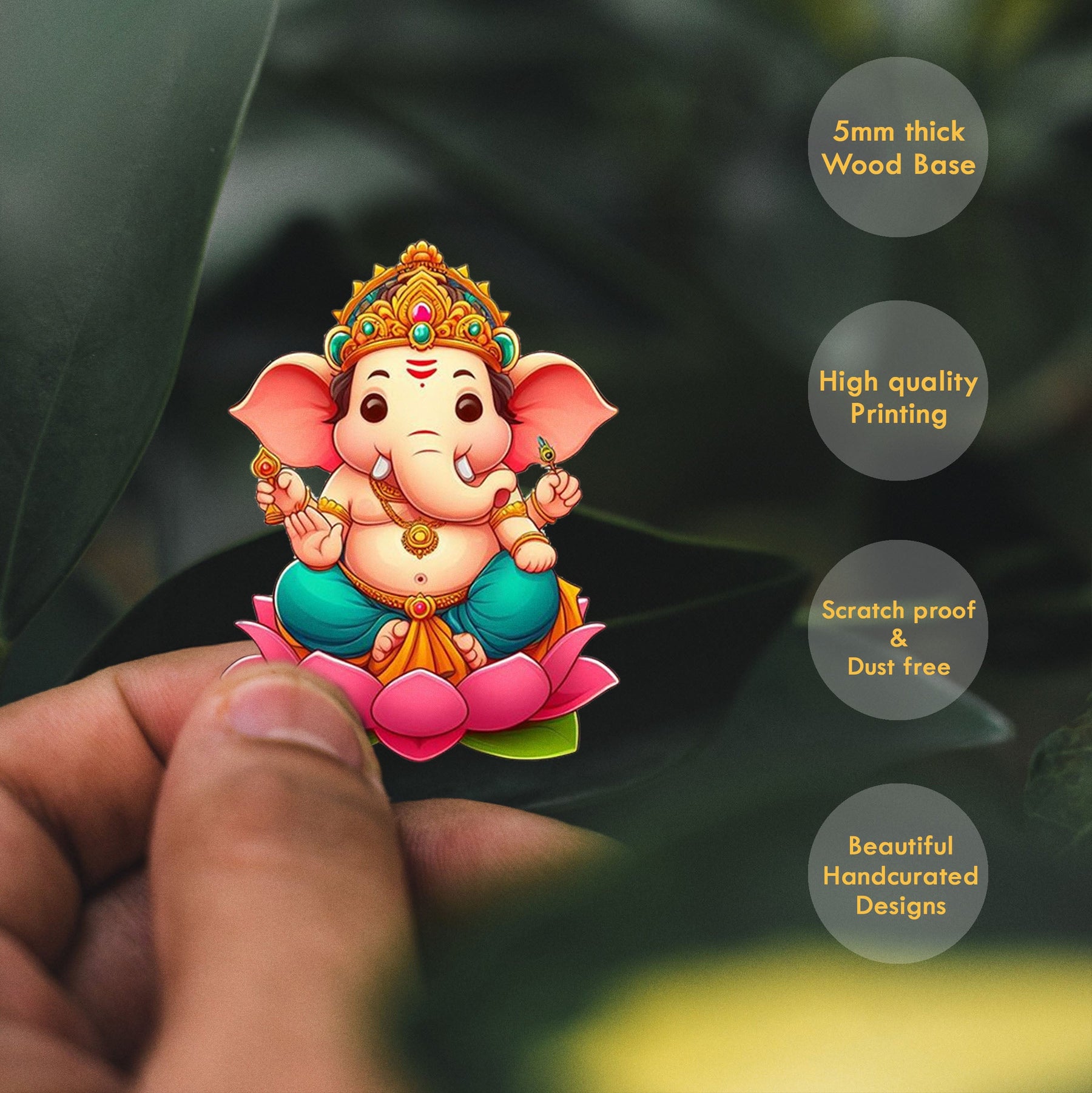 Wooden Fridge Magnet - Cute Ganesha