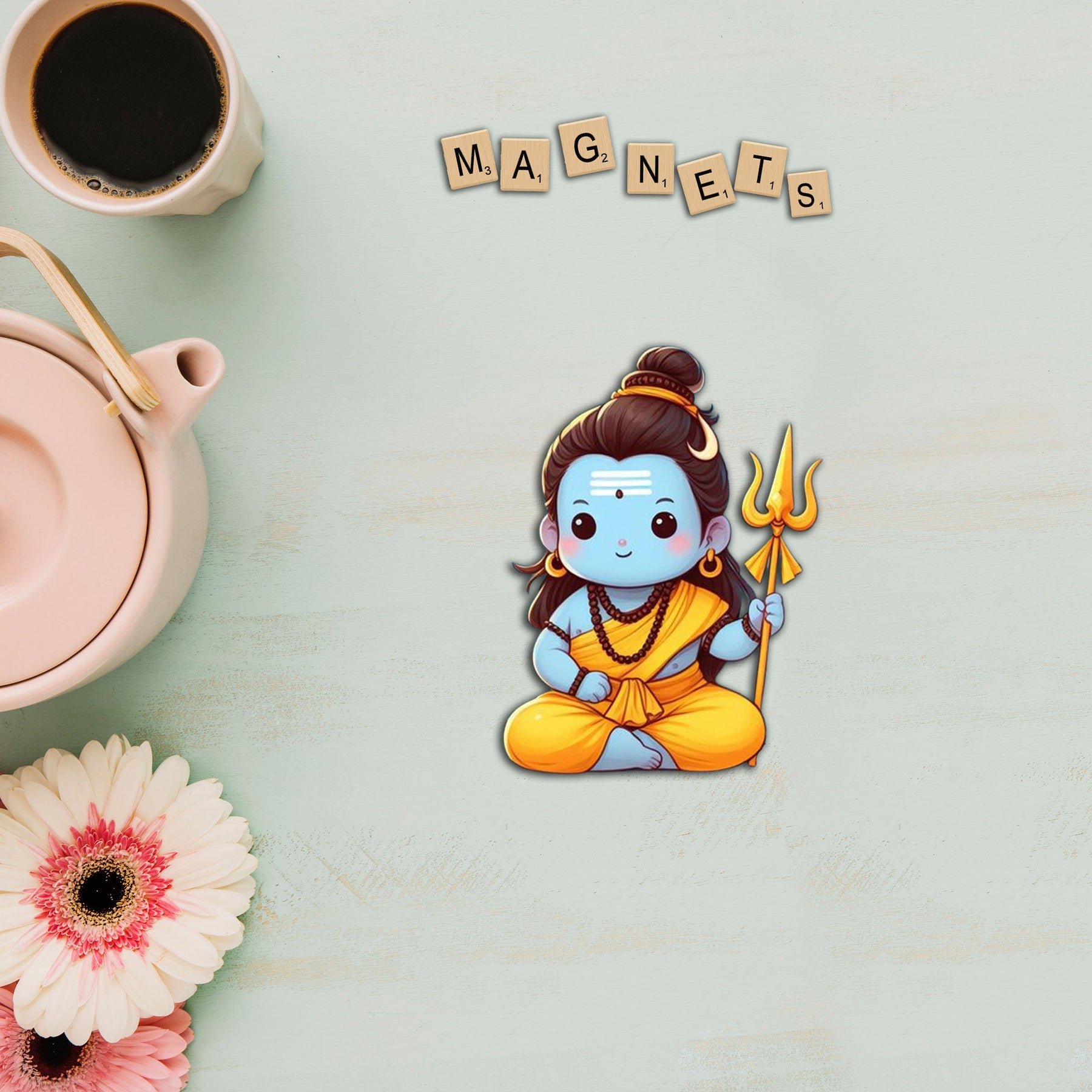 Wooden Fridge Magnet - Cute Shiva