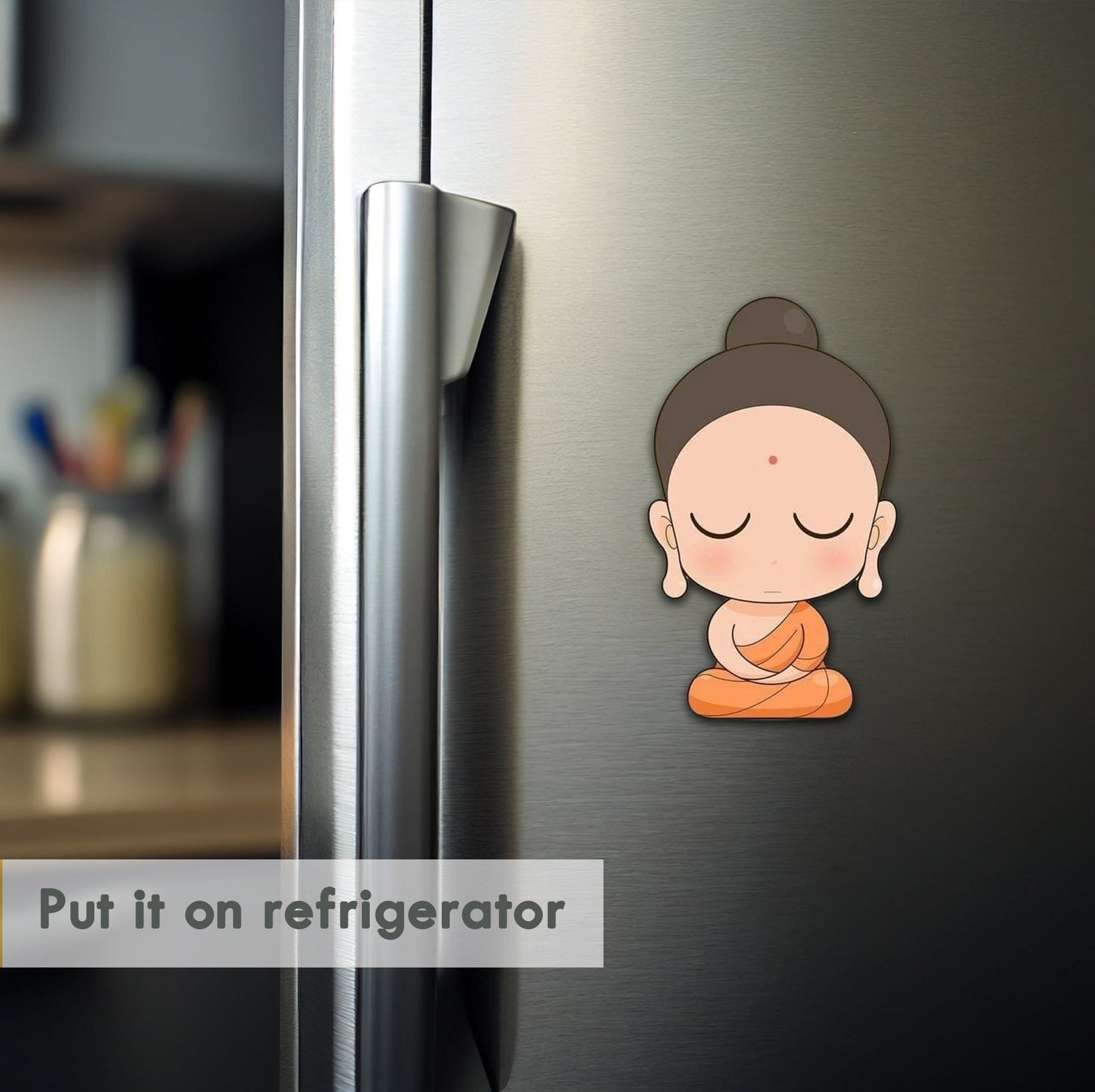 Wooden Fridge Magnet - Cute Buddha