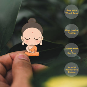 Wooden Fridge Magnet - Cute Buddha