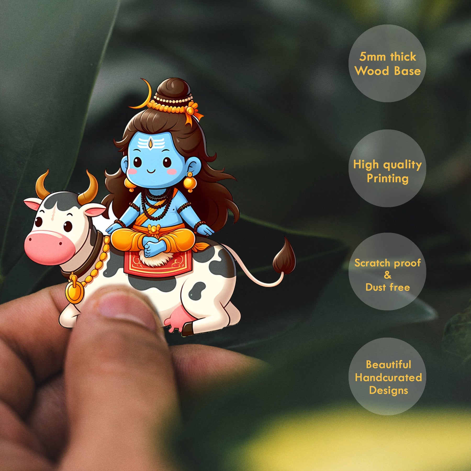 Wooden Fridge Magnet - Shiva on Nandi