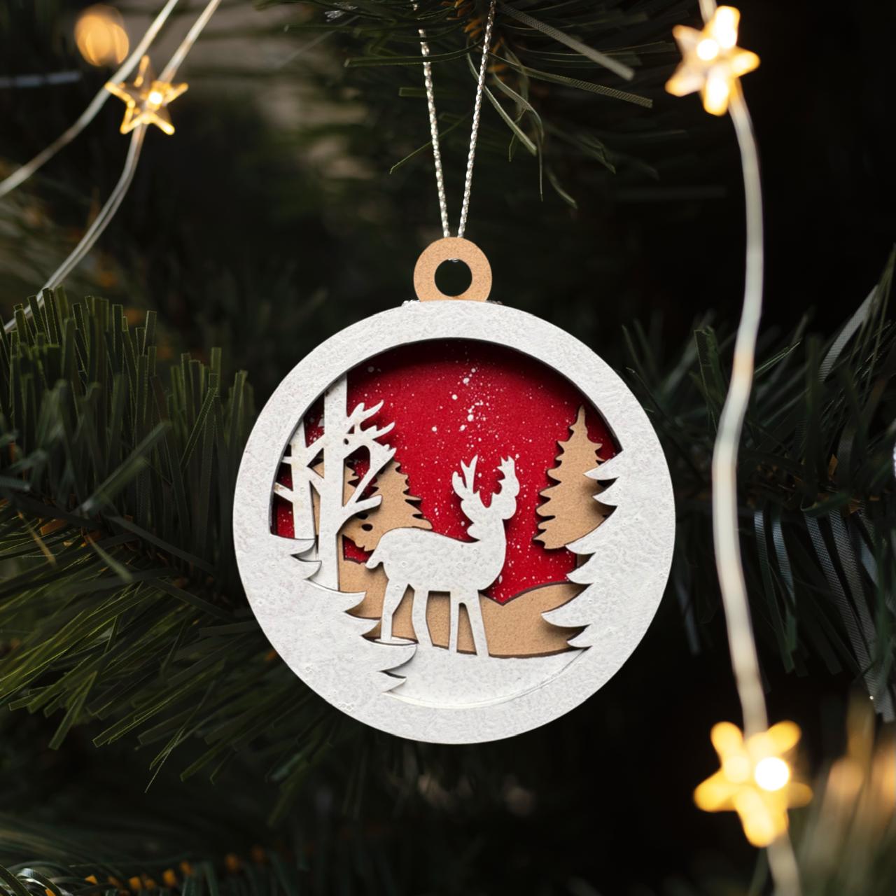 4 Layer MDF Christmas / Xmas Hanging - Deer & Snow