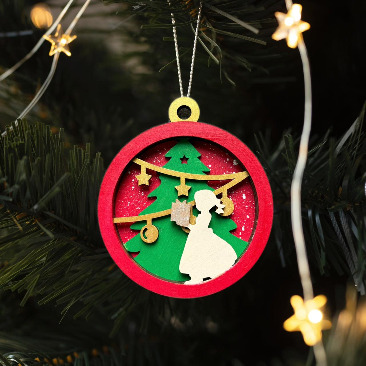 4 Layer MDF Christmas / Xmas Hanging - Cute Girl Twilight