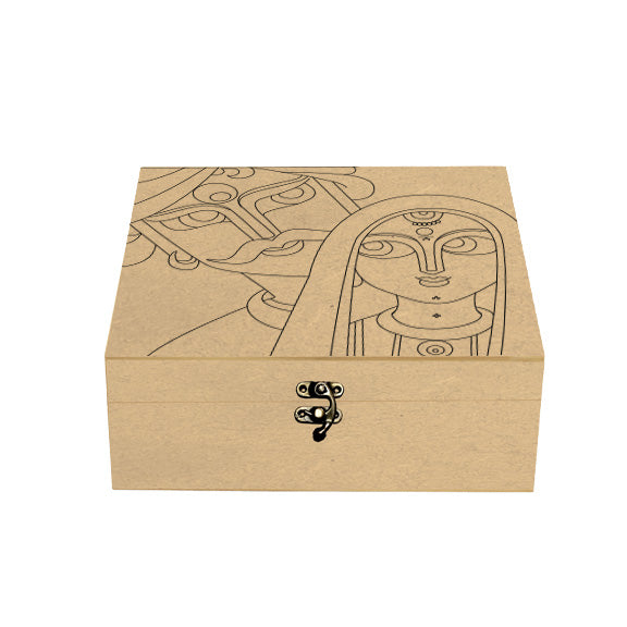 Premarked MDF Square Box - Traditional Rajasthani Couple