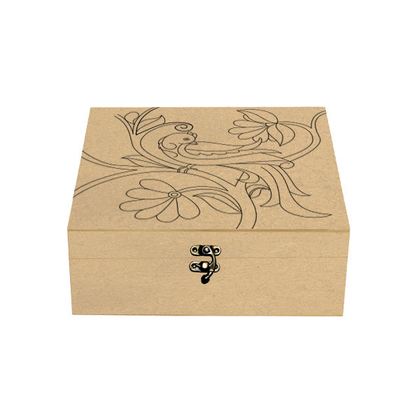 Premarked MDF Square Box - Peaccok on Tree