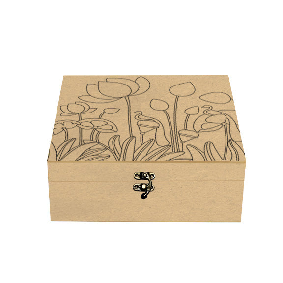 Premarked MDF Square Box - Lotus Garden