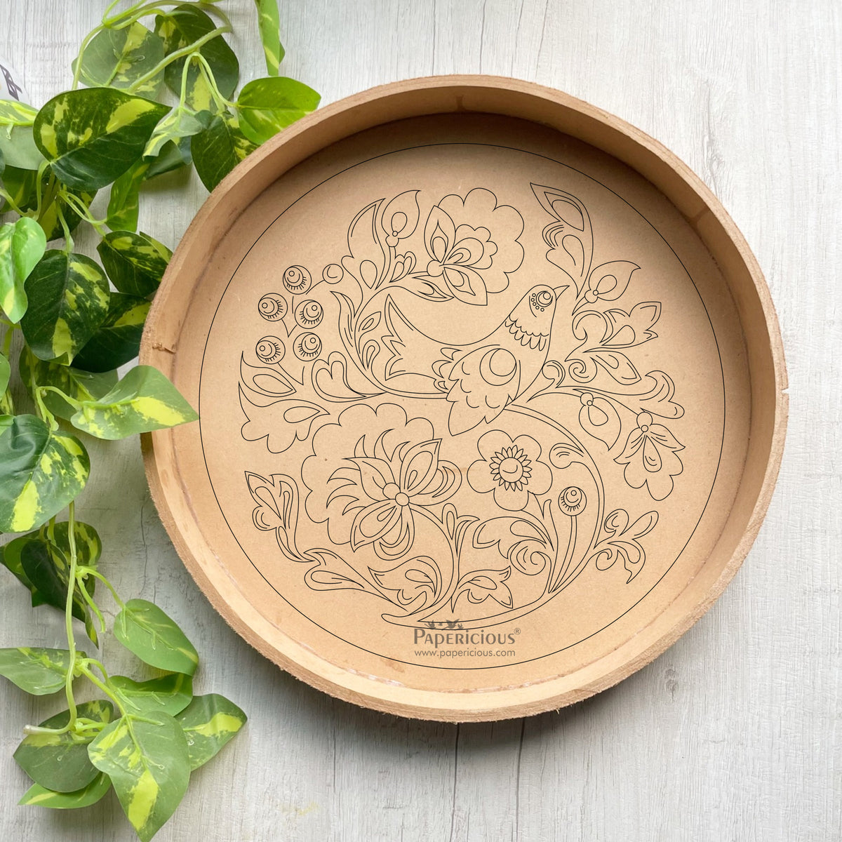 Premarked MDF Round Tray - Bird Mandala