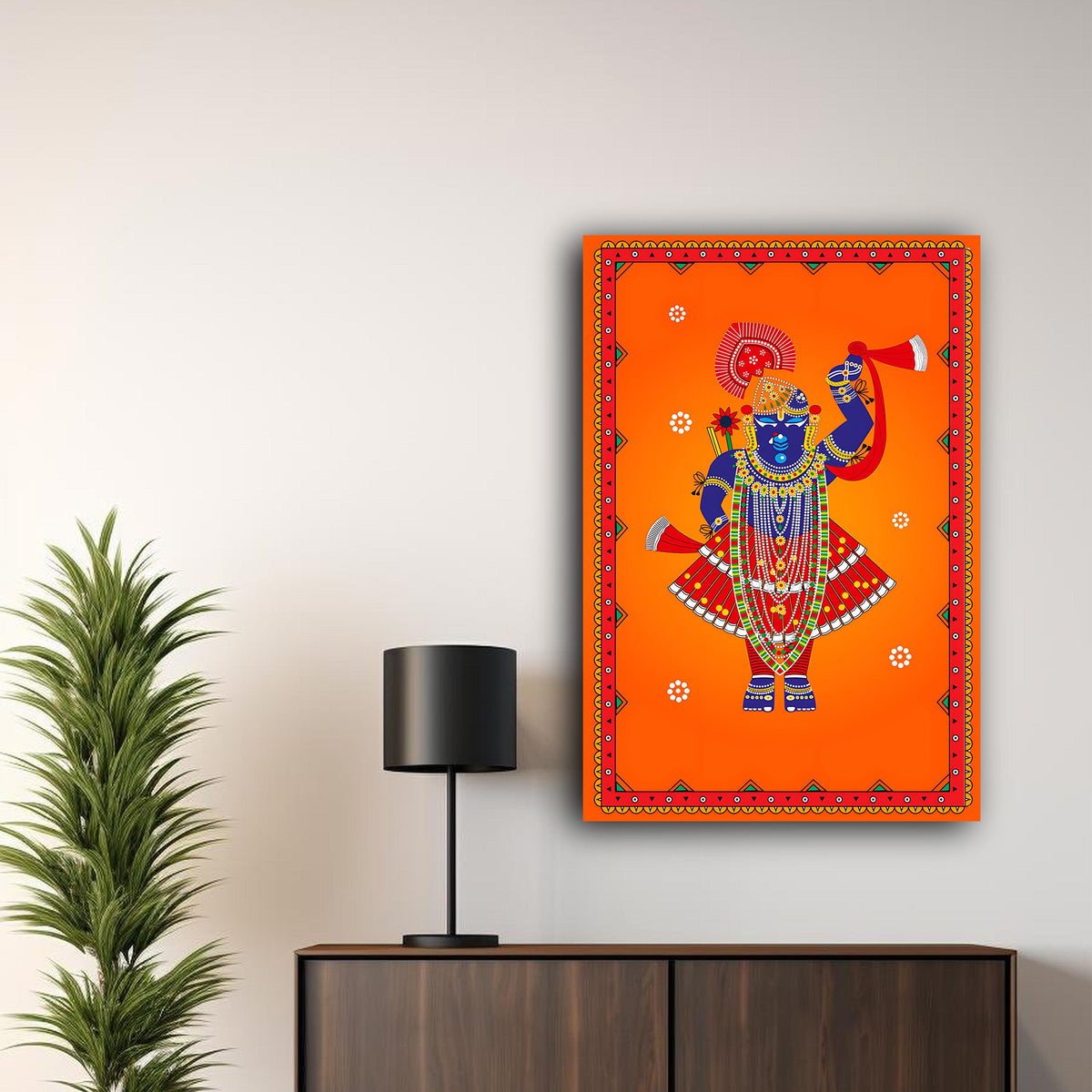 Wood Print Wall Art - Shrinathji in Red