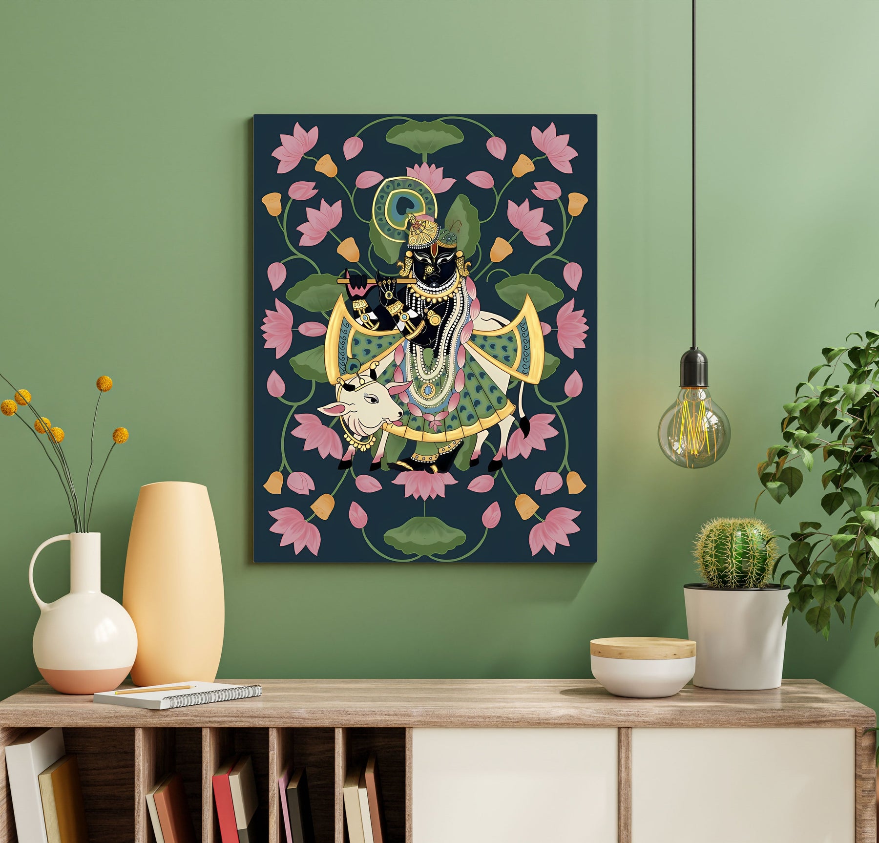 Wood Print Wall Art - Shrinathji in Blue