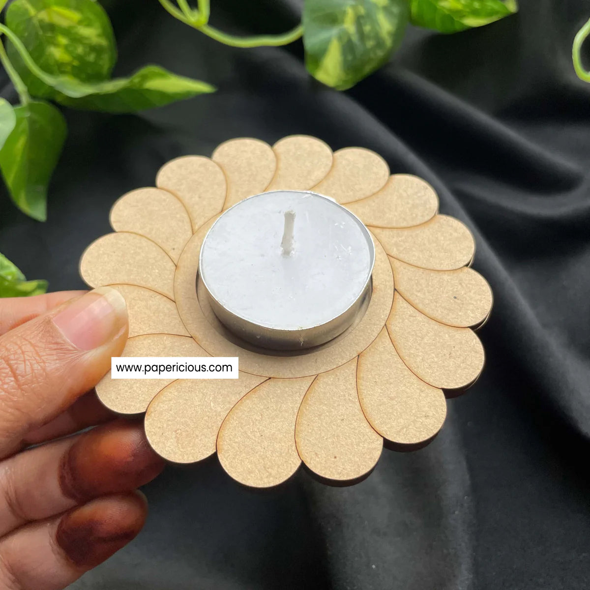 Mdf Tea Light MDF Tea Light Holder 2 Layered - Swirl Chakra