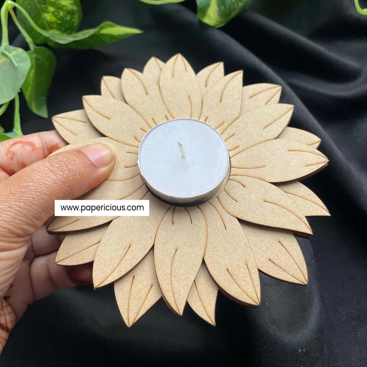 MDF Tea Light Holder 2 Layered - Flower Leaves