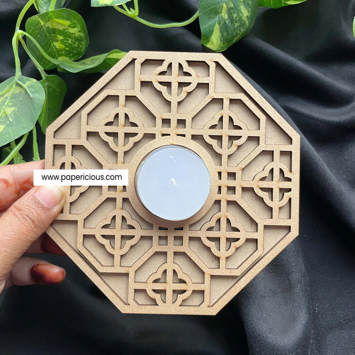 Mdf Tea Light MDF Tea Light Holder 2 Layered - Traditional Hexagonal