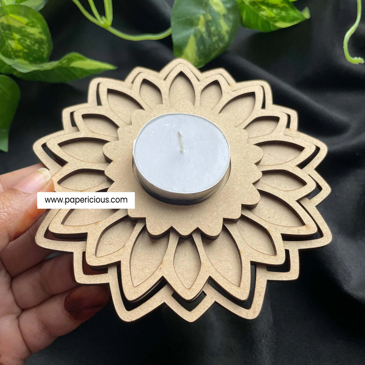 Mdf Tea Light MDF Tea Light Holder 3 Layered - Special Flower