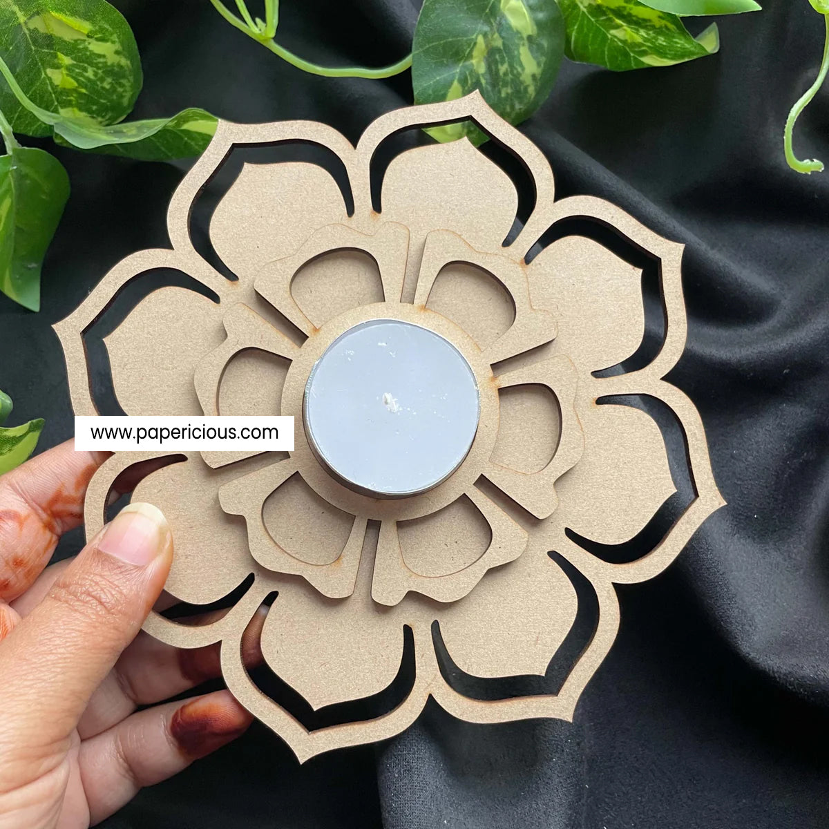 Mdf Tea Light MDF Tea Light Holder 2 Layered - Beautiful Flower Centre