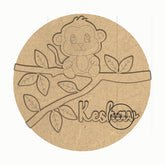 Round Customised Nameplate for kids - Monkey on Branch