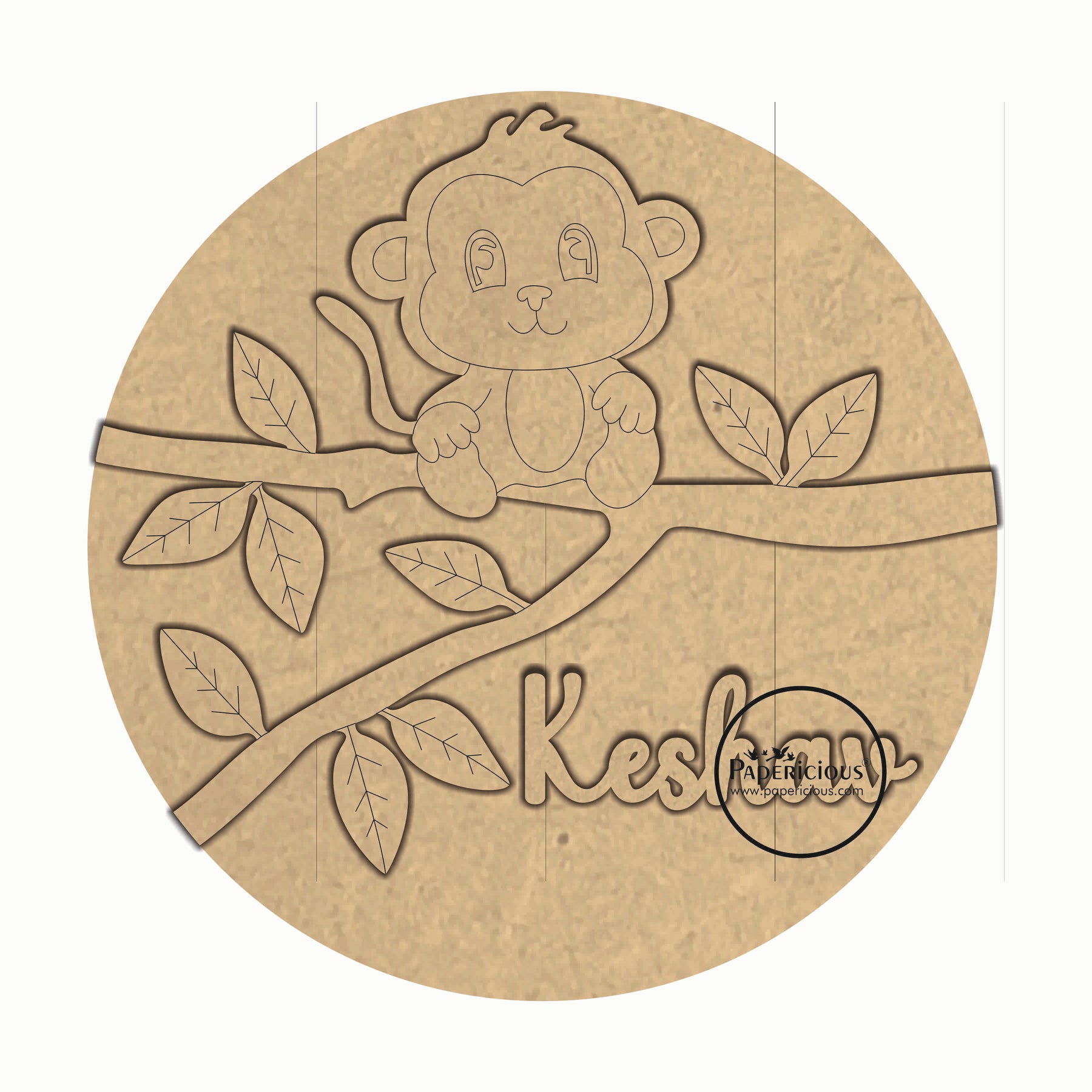 Round Customised Nameplate for kids - Monkey on Branch