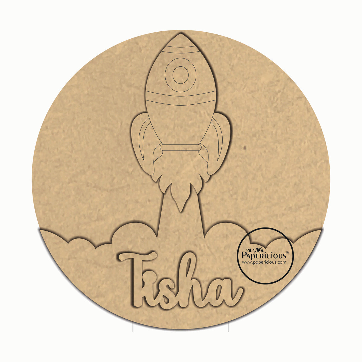 Round Customised Nameplate for kids - Rocket Launch