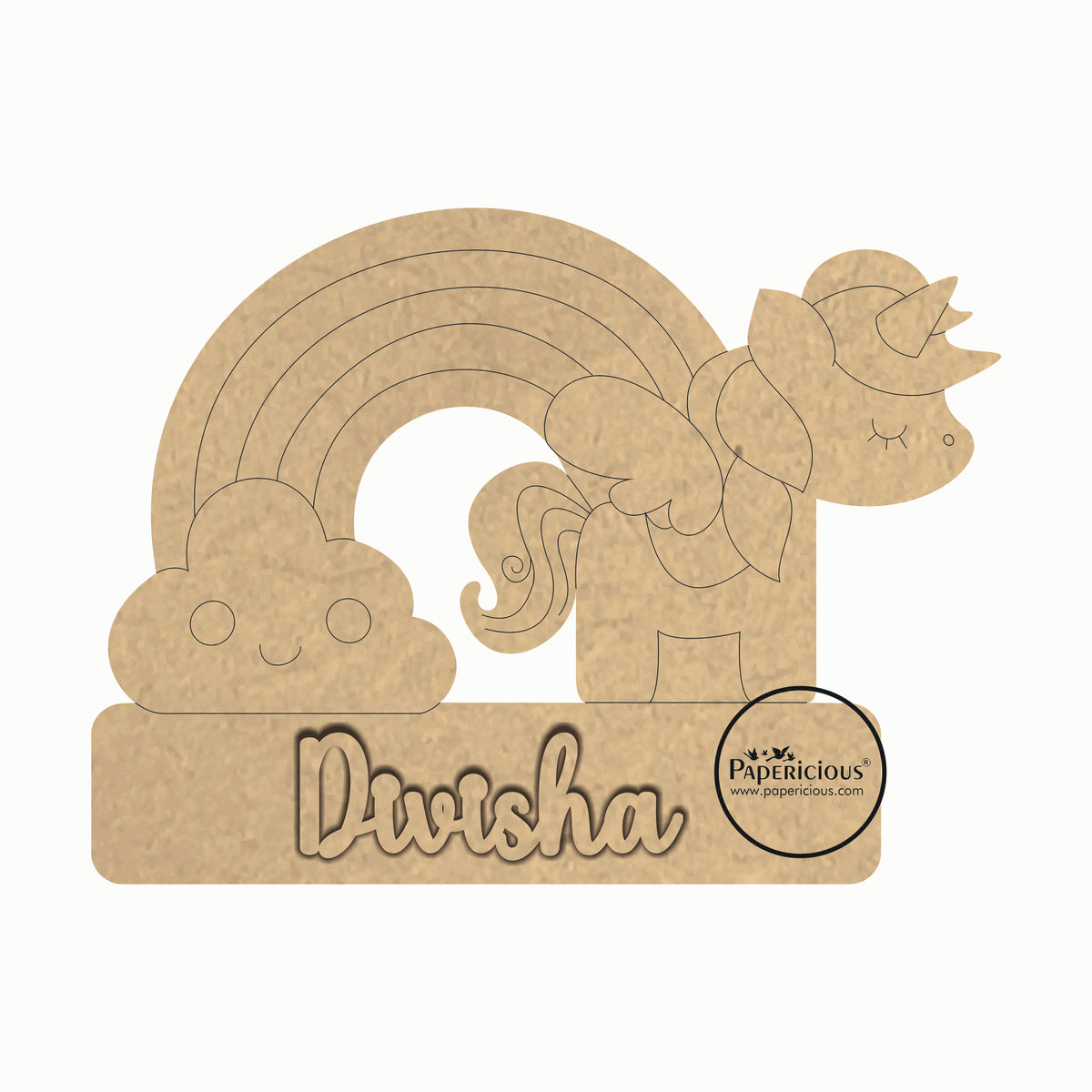 Round Customised Nameplate for kids - Unicorn with Clouds