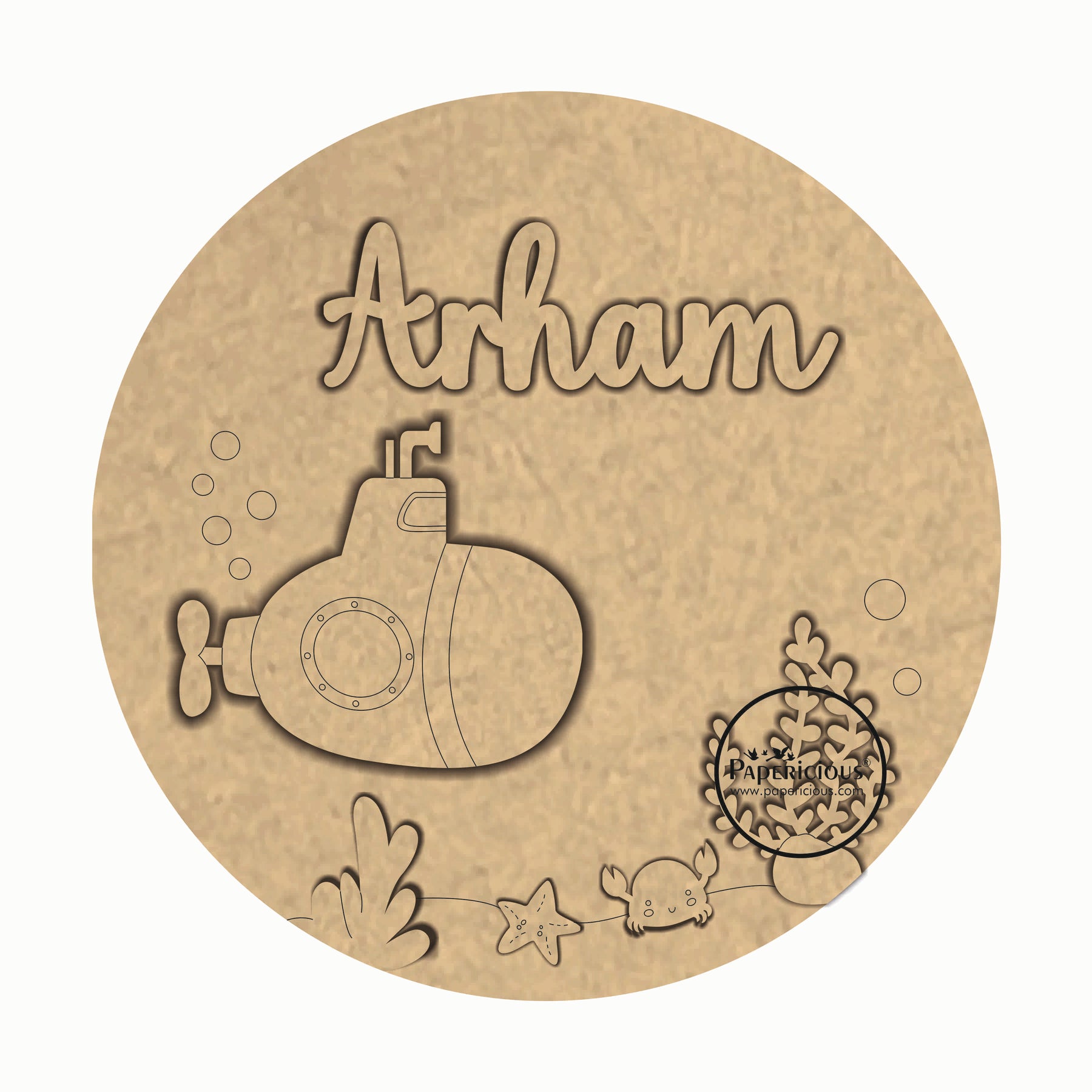 Round Customised Nameplate for kids - Submarine