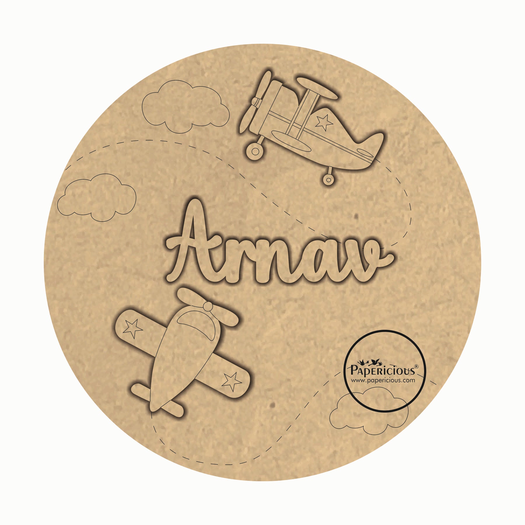 Round Customised Nameplate for kids - Airoplane