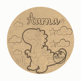 Round Customised Nameplate for kids - Dinosaur on Mountains