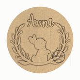 Round Customised Nameplate for kids - Cute Bunny / Rabbit on Branch