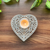 Hand Carved Sheesham T light Holder/Block - Heart